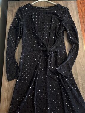Banana Republic Navy Polka Dot Tie-Front Long-Sleeve Dress